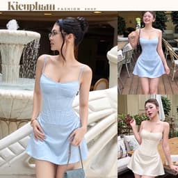 Set Lụa Áo Croset Gọng Phối Chân Váy Chữ A Kieupham.shop 1