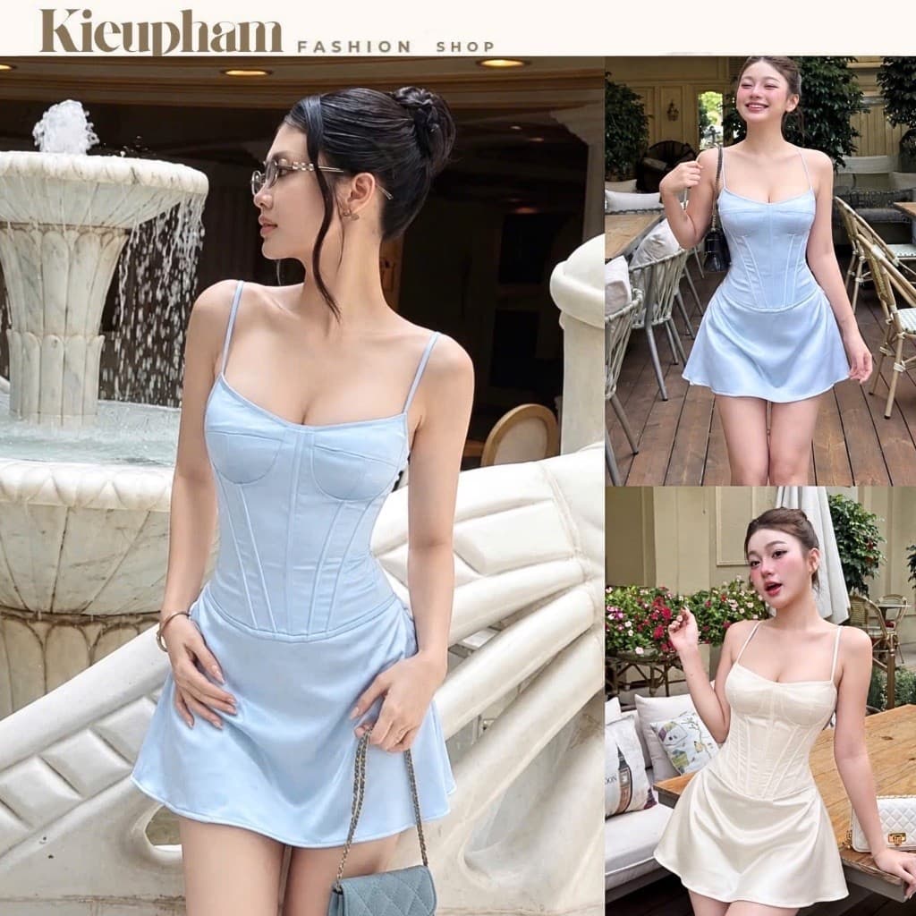 Set Lụa Áo Croset Gọng Phối Chân Váy Chữ A Kieupham.shop