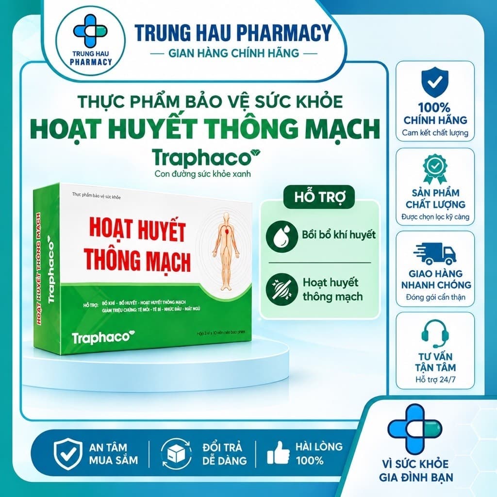 TPBVSK Hoạt Huyết Thông Mạch Traphaco - Bổ Khí Bổ Huyết Hỗ Trợ Giảm Tê Mỏi Tê Bì Nhức Đầu Mất Ngủ Hộp 30 Viên
