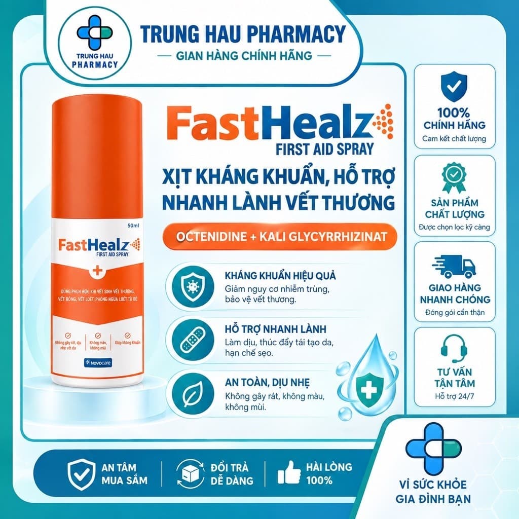 Xịt Fasthealz First Aid Spray 50ml- Vệ sinh vết thương cho bé và gia đình