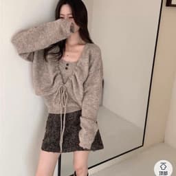 (Dmina) Set áo len 2 chi tiết áo len cổ yếm kèm cardigan ngoài siêu đẹp hàng QC - ảnh thật 3