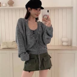 (Dmina) Set áo len 2 chi tiết áo len cổ yếm kèm cardigan ngoài siêu đẹp hàng QC - ảnh thật 4