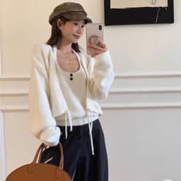 (Dmina) Set áo len 2 chi tiết áo len cổ yếm kèm cardigan ngoài siêu đẹp hàng QC - ảnh thật 2
