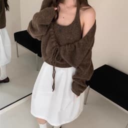 (Dmina) Set áo len 2 chi tiết áo len cổ yếm kèm cardigan ngoài siêu đẹp hàng QC - ảnh thật 1