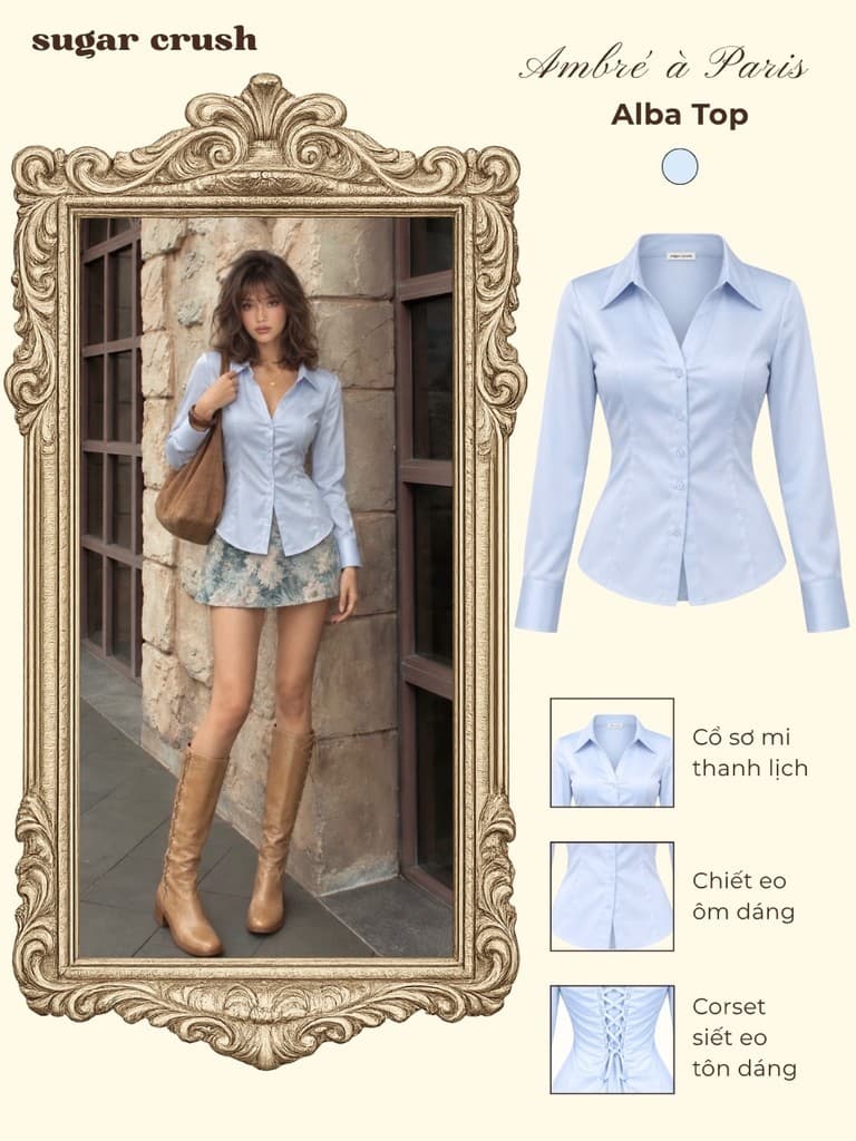 SUGAR CRUSH - Áo sơ mi lụa nữ dài tay chiết eo dáng ôm - Alba Top