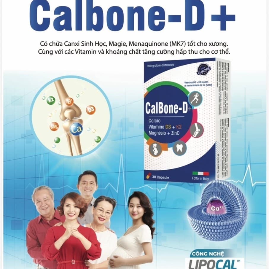Calbone-D+ 1 viên mỗi ngày giúp xương răng chắc khỏe, hấp thu tối ưu với Canxi sinh học,Magie,MK7 và vitamin(hộp 60 viên