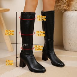 Bốt Gối Nữ Gót vuông 7p mũi tròn khoá thắt lưng khoá kéo 2