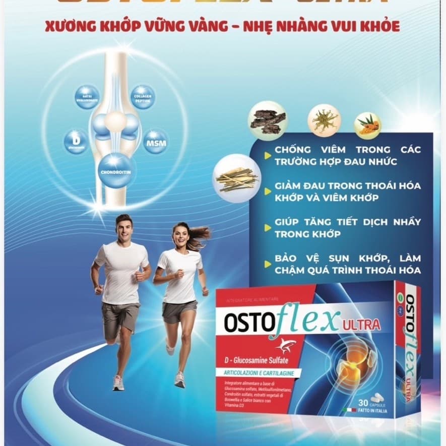 OSTOFLEX ULTRA XƯƠNG KHỚP VỮNG VÀNG - NHẸ NHÀNG VUI KHOẺ-CHỐNG VIÊM,GIẢM ĐAU,TĂNG TIẾT DỊCH NHẦY,BẢO VỆ SỤN KHỚP -60viên