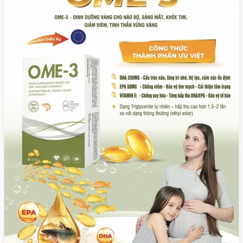OME-5 OME-3 - DINH DƯỠNG VÀNG CHO NÃO BỘ, SÁNG MẮT, KHỎE TIM, GIẢM VIÊM, TINH THẦN VỮNG VÀNG ( HỘP 60 Viên)