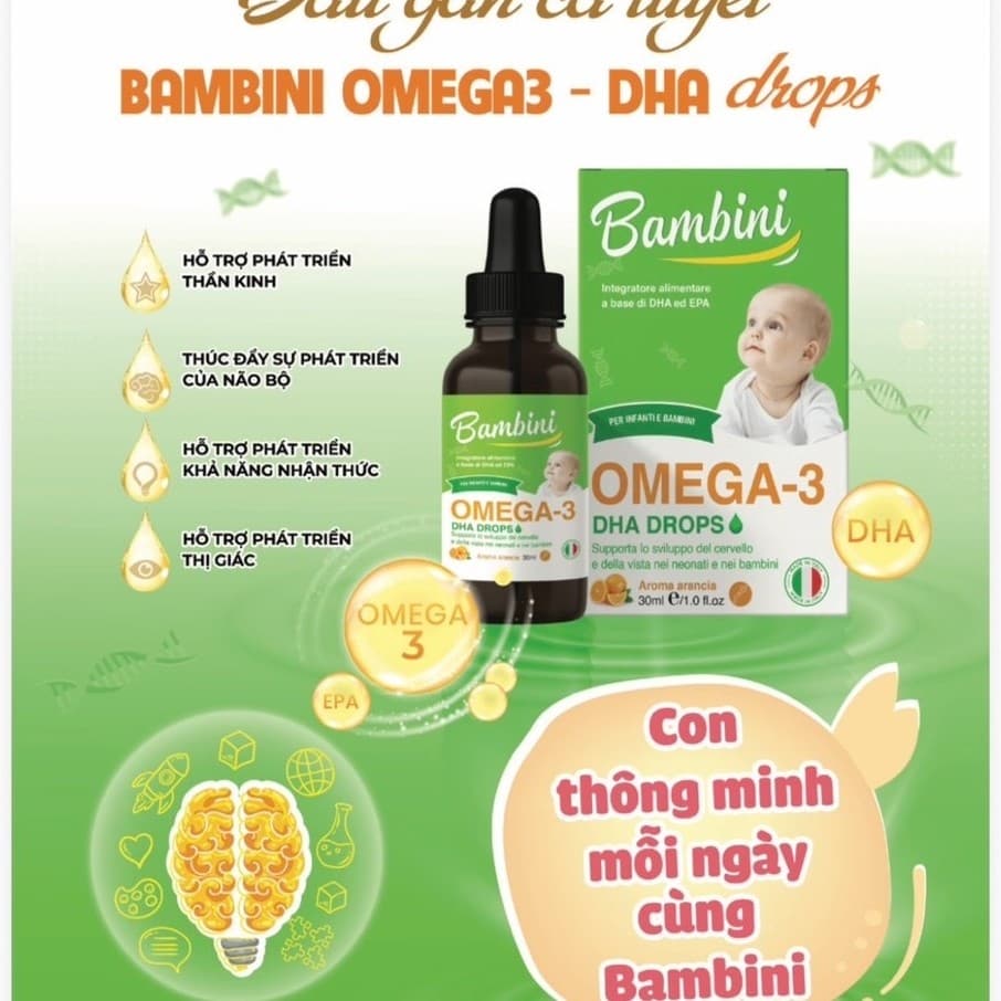 Bambini Omega-3 DHA DrOpS Giọt vàng cho trí não và thị lực trẻ nhỏ. “MẮT SÁNG KHOẺ- TRẺ THÔNG MINH”
