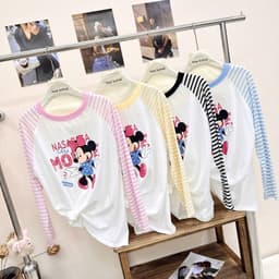 Áo phông giấy gạo dài tay cổ tròn in hình MK đeo nơ hồng nasa 9