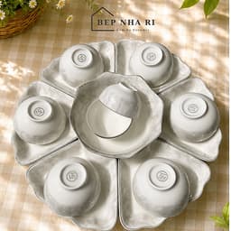 [ BepNhaRi ] Bộ Bát Đĩa Mặt Trời Thắp Hương Gia Tiên Vân Đá Marble – Bộ Đồ Cúng Trang Nhã, Sang Trọng 4