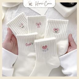 Combo 5 Đôi Tất Trắng Dành Cho Nữ Xu Hướng Ins Hoạt Hình Dễ Thương Phong Cách Hàn Quốc tt95 1