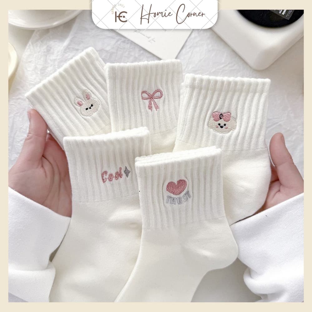 Combo 5 Đôi Tất Trắng Dành Cho Nữ Xu Hướng Ins Hoạt Hình Dễ Thương Phong Cách Hàn Quốc tt95