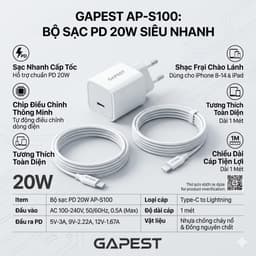 Bộ Sạc Nhanh 20W APEST AP-S100 Củ Sạc Chuẩn EU Kèm Dây Type-C To L Bảo Hành 12 Tháng 4