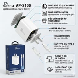 Bộ Sạc Nhanh 20W APEST AP-S100 Củ Sạc Chuẩn EU Kèm Dây Type-C To L Bảo Hành 12 Tháng 2