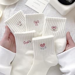Combo 5 Đôi Tất Trắng Dành Cho Nữ Xu Hướng Ins Hoạt Hình Dễ Thương Phong Cách Hàn Quốc tt95 1