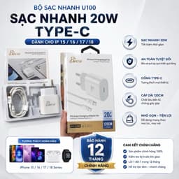 Bộ Sạc Nhanh 20W Apest AP-U100 Củ Sạc Type C Dành Cho IP 15,16,17,18 Và Các Dòng Adroi 2