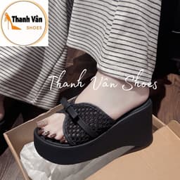 (D0476)Dép xuồng nơ quai lưới mềm cao 7 phân 3 màu_Thanh Vân Shoes 3