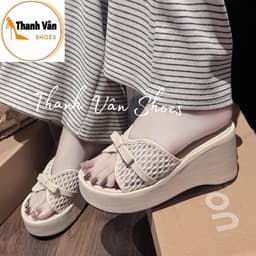 (D0476)Dép xuồng nơ quai lưới mềm cao 7 phân 3 màu_Thanh Vân Shoes 6