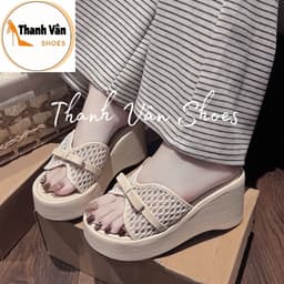 (D0476)Dép xuồng nơ quai lưới mềm cao 7 phân 3 màu_Thanh Vân Shoes 4
