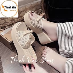 (D0476)Dép xuồng nơ quai lưới mềm cao 7 phân 3 màu_Thanh Vân Shoes 1