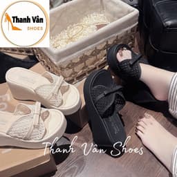 (D0476)Dép xuồng nơ quai lưới mềm cao 7 phân 3 màu_Thanh Vân Shoes 9
