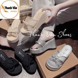 (D0476)Dép xuồng nơ quai lưới mềm cao 7 phân 3 màu_Thanh Vân Shoes 7