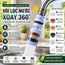 Đầu vòi lọc nước 6 lớp Đầu lọc nước gắn trực tiếp tại vòi xoay 360 linh hoạt lọc sạch clo cặn bẩn tạp chất 1