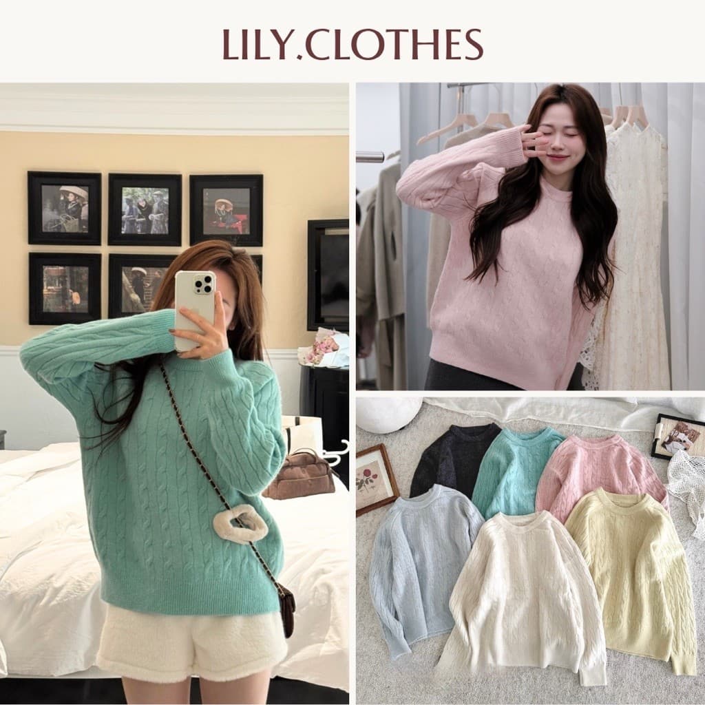 Lily.clothes- Áo len vặn thừng cổ tròn basic chất len lông thỏ dày dặn hàng QC loại 1 (A52)