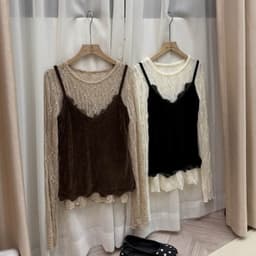 Sét áo gile 2s dây kèm áo thun ren dài tay phù hợp cho mùa thu hẹn hò cafe “MIKA” 7