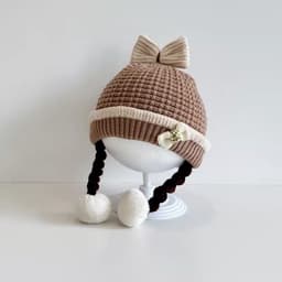 (1-3 Tuổi) Mũ Len 2 Lớp Dày Dặn 2 Dây Tóc Công Chúa Dễ Thương Cho Bé Gá : ( MŨ 2 Dây TÓC NƠ) 5