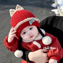 (1-3 Tuổi) Mũ Len 2 Lớp Dày Dặn 2 Dây Tóc Công Chúa Dễ Thương Cho Bé Gá : ( MŨ 2 Dây TÓC NƠ) 2