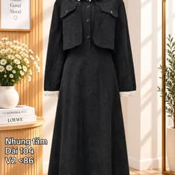 [2hand] Đầm nhung tăm đen phối cổ tay áo be freesize 2