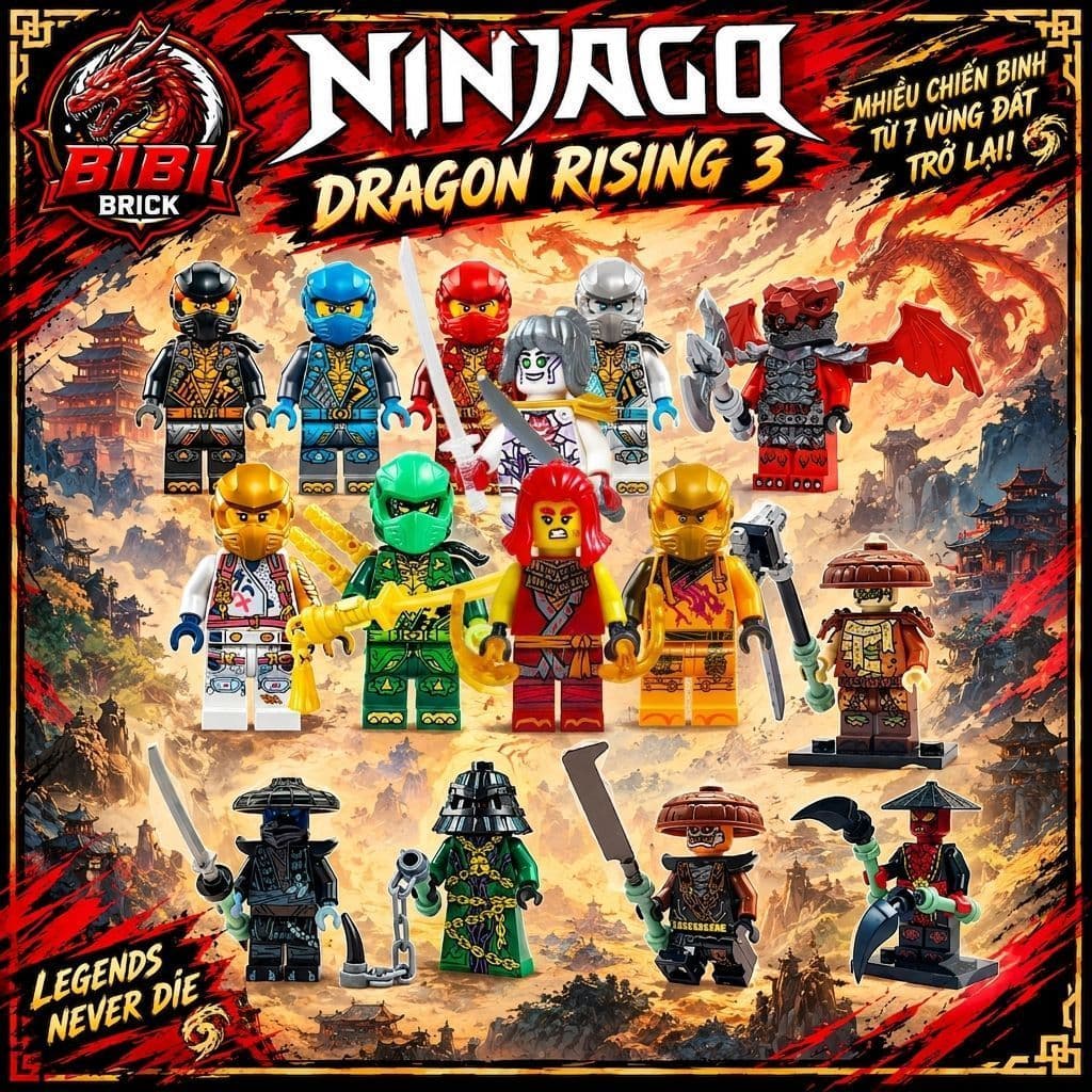 Tổng Hợp Mô Hình Lắp Ghép Nhân Vật Dragon Rising 3-Minifigures Ninjago 5 Bậc Thầy Bị Cấm,Dragon Warrior,Wyld Fyre
