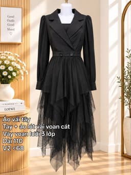 [2hand] Đầm thu đông kiểu vest phối sơ mi liền váy voan 3 lớp size S 2