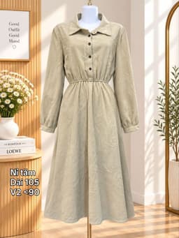 [2hand] Đầm thu đông dáng sơ mi basic nỉ nhung chun eo xoè freesize 2