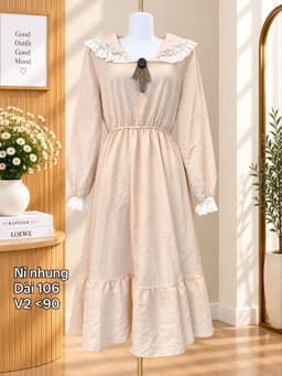 [2hand] Đầm nỉ nhung hồng cam eo chun cổ bèo phối ren tiểu thư váy xoè thu đông 2