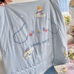 Bộ ga gối chăn trần bông 4 món,thêu nổi hoạ tiết xinh xắn,vải đũi hàn mát mềm mịn 3