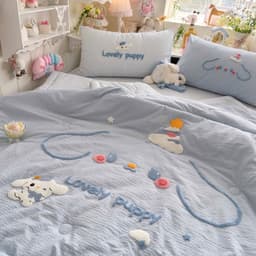 Bộ ga gối chăn trần bông 4 món,thêu nổi hoạ tiết xinh xắn,vải đũi hàn mát mềm mịn 4
