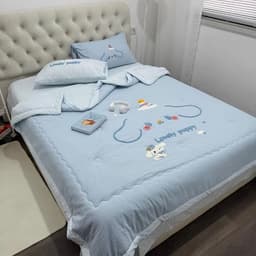 Bộ ga gối chăn trần bông 4 món,thêu nổi hoạ tiết xinh xắn,vải đũi hàn mát mềm mịn 9