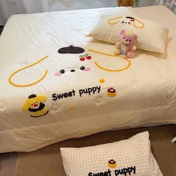 Bộ ga gối chăn trần bông 4 món,thêu nổi hoạ tiết xinh xắn,vải đũi hàn mát mềm mịn 8