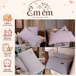 Vỏ gối Đũi Linen mát mịn hoạ tiết hoa nhí xinh xắn,kích cỡ 48x72 1