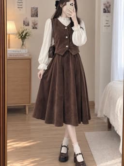 [2hand] Đầm nhung phối ren lông thỏ dáng khoác nâu tây freesize 1