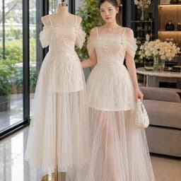 ĐẦM REN BẸT VAI PHỐI LƯỚI XOÈ 4