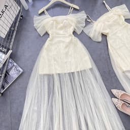 ĐẦM REN BẸT VAI PHỐI LƯỚI XOÈ 7