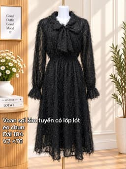 [2hand] Váy voan lông kim tuyến bling size M nơ cổ tiểu thư đầm thu đông 2