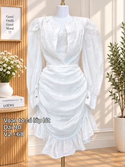 [2hand] Đầm tiệc voan tơ trắng size S tặng kèm 2 dây tơ 2