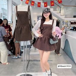 Set yếm dạ hoạ tiết hoa nhí mix áo thun giấy dài tay phong cách vintage nàng thơ 2