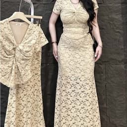 Xukadress_Set váy ren nâu nhạt, set bộ váy đi tiệc sang xịn xò 4